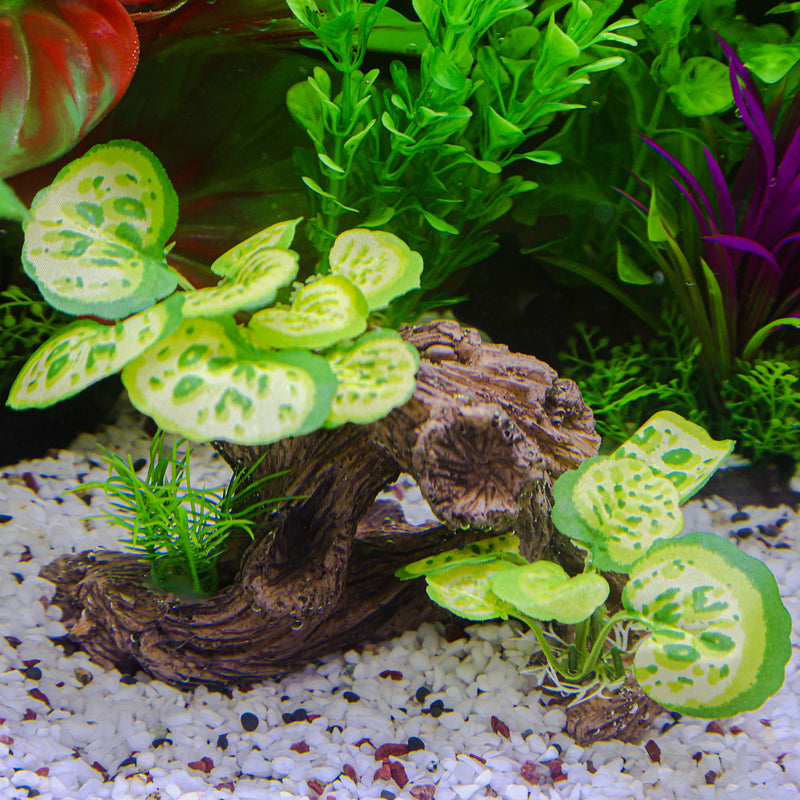 [Australia] - Aqua KT Aquarium Landscape Driftwood with Plastic Plant for Fish Tank Aquatic Ornament, Made of Resin 