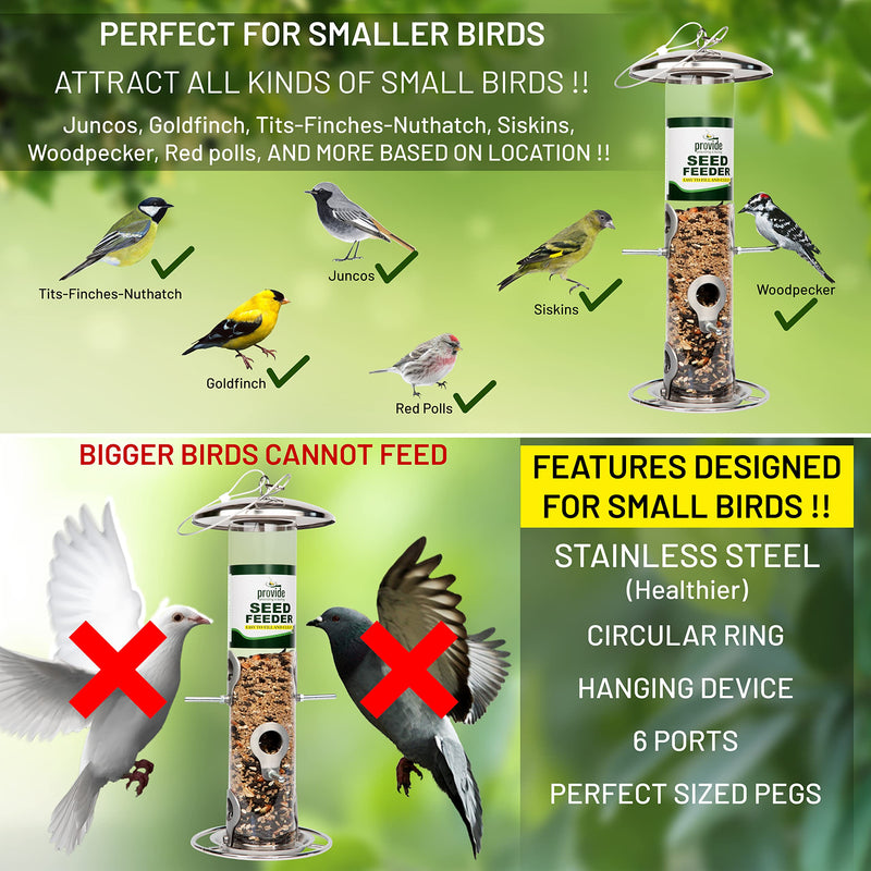 PROVIDE stainless steel Bird Seed Feeder,bird feeders for small birds,Easy Open wild Bird Feeders. Hanging Bird Feeder for black oil seed,Sunflower Heart and Mix Seed.Goldfinch Bird Feeding Station - PawsPlanet Australia