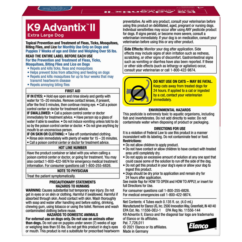 K9 Advantix II Flea and Tick Prevention for Extra-Large Dogs 1-Pack 4 Monthly Doses, Over 55 Pounds - PawsPlanet Australia