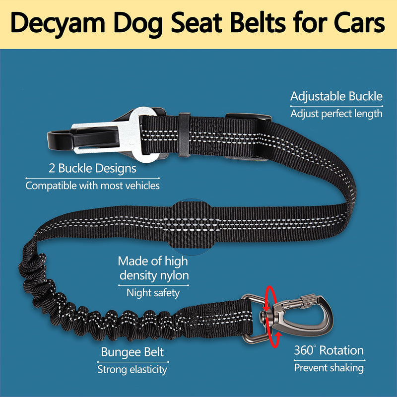 Decyam Dog Car Seat Belt Heavy Duty Durable Dog Car Harness 60-78cm Adjustable Elastic Bungee Dog Seat Belt for Small Medium Large Dogs Black - PawsPlanet Australia