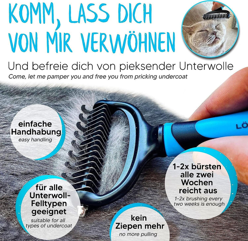 LÖWENKÖNIG® KRALLI 2.0 [Improved undercoat brush 2024] for fur from 1.5cm I Extremely effective undercoat comb easily removes undercoat and tangles + top hair protection | Ideal for thinning - PawsPlanet Australia