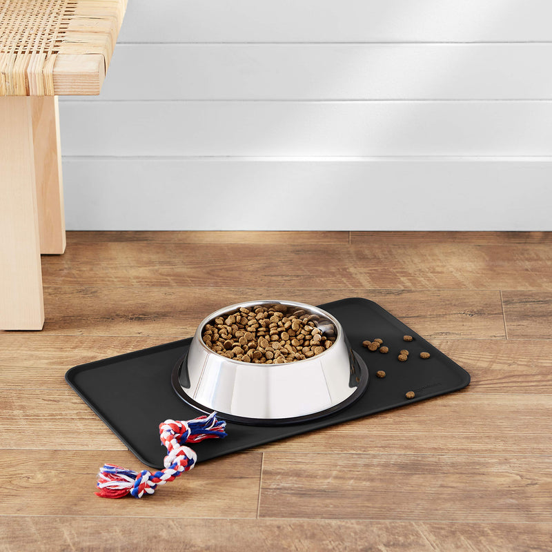 Amazon Basics Silicone Waterproof Pet Food Mat - 47 x 29 cm, Black (2-Pack) 47 x 29 cm - (2-Pack) - PawsPlanet Australia