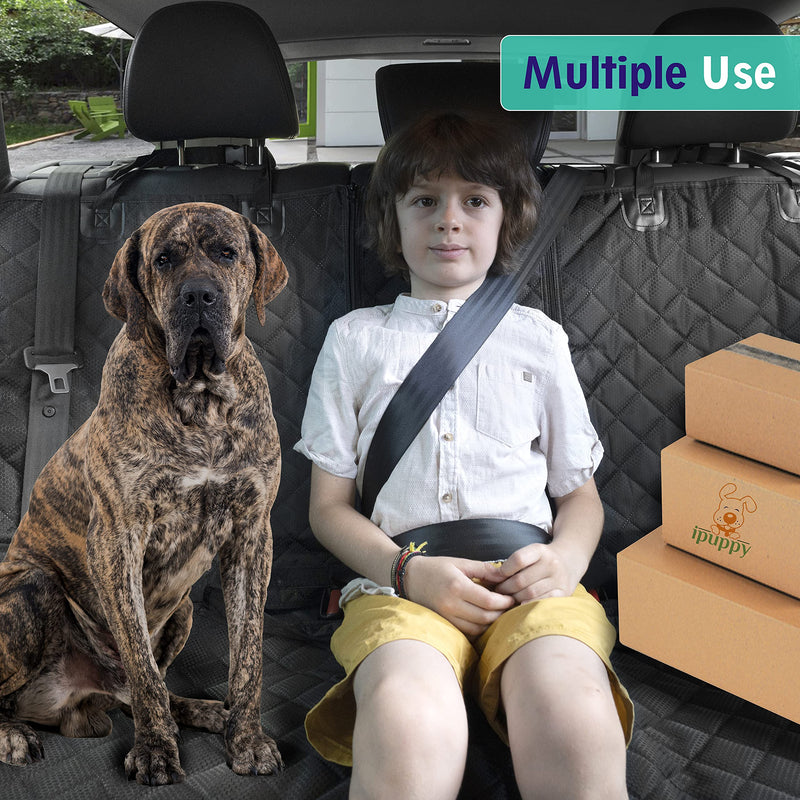 iPuppy Premium Back Seat Cover for Dogs with Isofix - Waterproof Dog Car Seat Cover with Armrest Opening - Quilted, Scratch Proof and Non-Slip Car Seat Cover for Dogs - 45 x 133cm (Black) - PawsPlanet Australia
