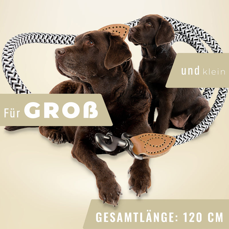 ne&no® dog leash (black/white/gray) rope leash for dogs I training leash for dogs I round lead, braided I hand loop rope leash dog I city leash I 1.2m dog leash black / white / gray - PawsPlanet Australia