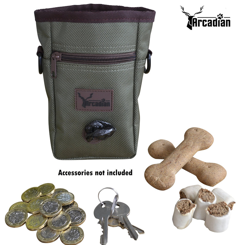 Arcadian Dog Treat Pouch, Dog Walking Bag with Adjustable Shoulder Strap and Belt. Strong, Durable, Premium Quality. Ideal Dog Accessories Bag with Storage for Puppy Training Treats, Clickers. Olive. - PawsPlanet Australia