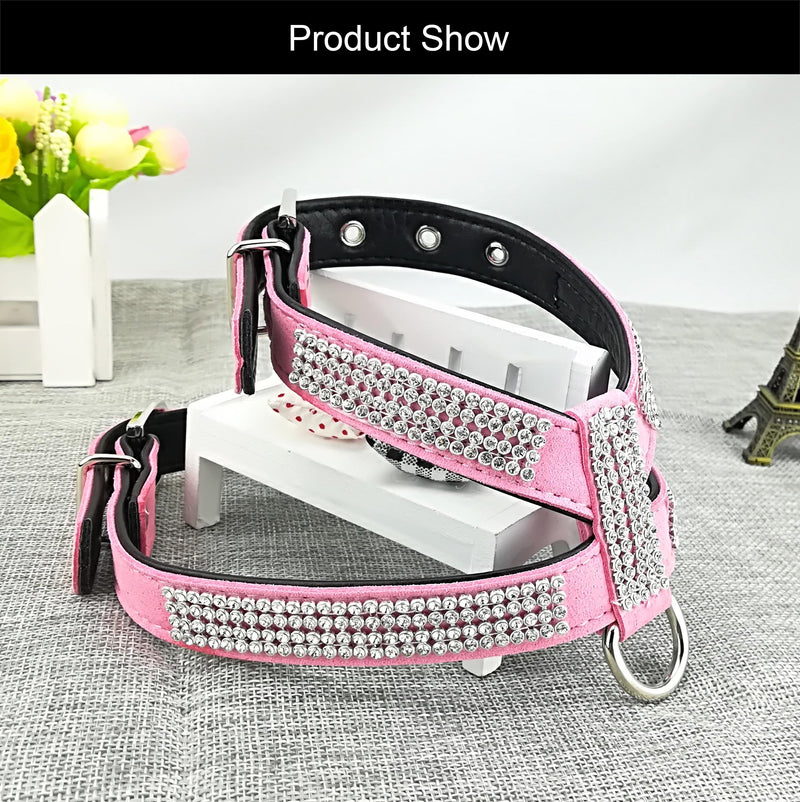 [Australia] - Newtensina Fashion Puppy Harness with Diamantes and Lead Cute Girl Bling Dog Harness with Bling Leash for Small Dogs S Pink 