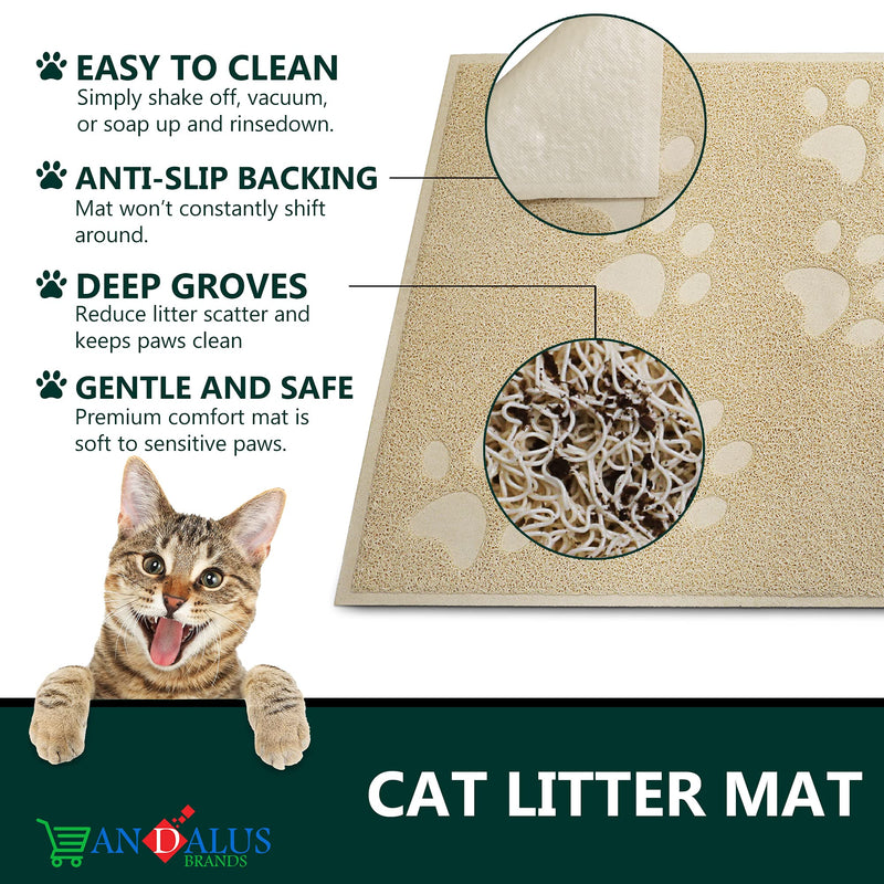 ANDALUS Cat Litter Mat - Kitty Litter Trapping Mat for Litter Boxes - Kitty Litter Mat to Trap Mess, Scatter Control - Washable Indoor Pet Rug and Carpet - Beige, Small (15.75" x 11.75") Small (15.75" x 11.75") - 1 Pack - PawsPlanet Australia