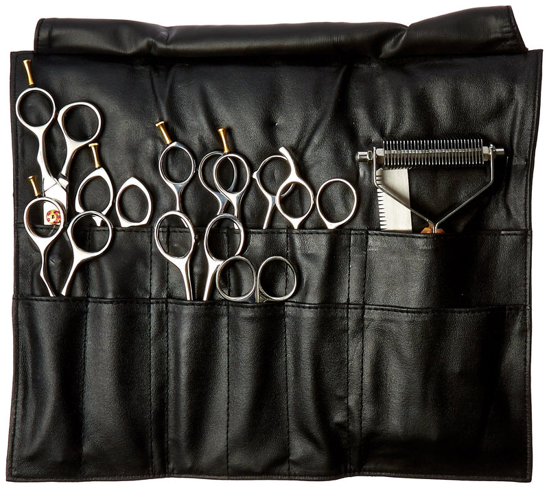 [Australia] - Tamsco Delux e Grooming Set of 10 in Leather Case Leather Case Japanese Stainless Steel Various Shears Sizes Wooden Handle 