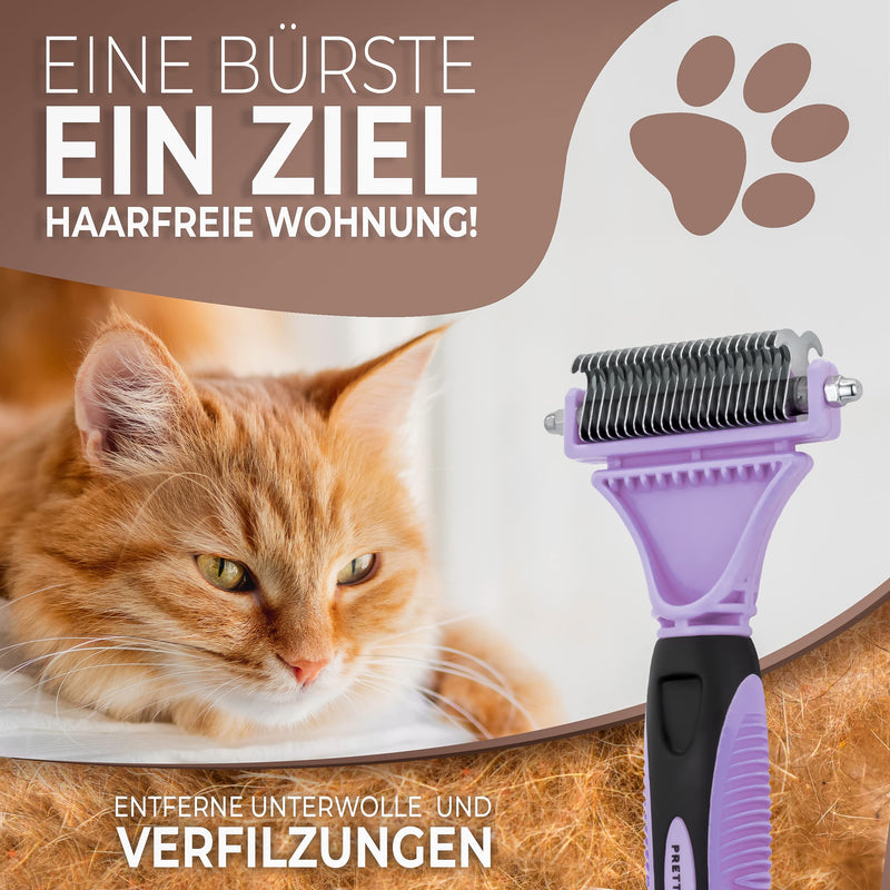Pretty Paw ® cat brush for gentle and precise hair removal I Suitable as a cat brush for long hair and cat brush for short hair against matting I Pleasantly massaging cat undercoat brush NEW Lavender! - PawsPlanet Australia