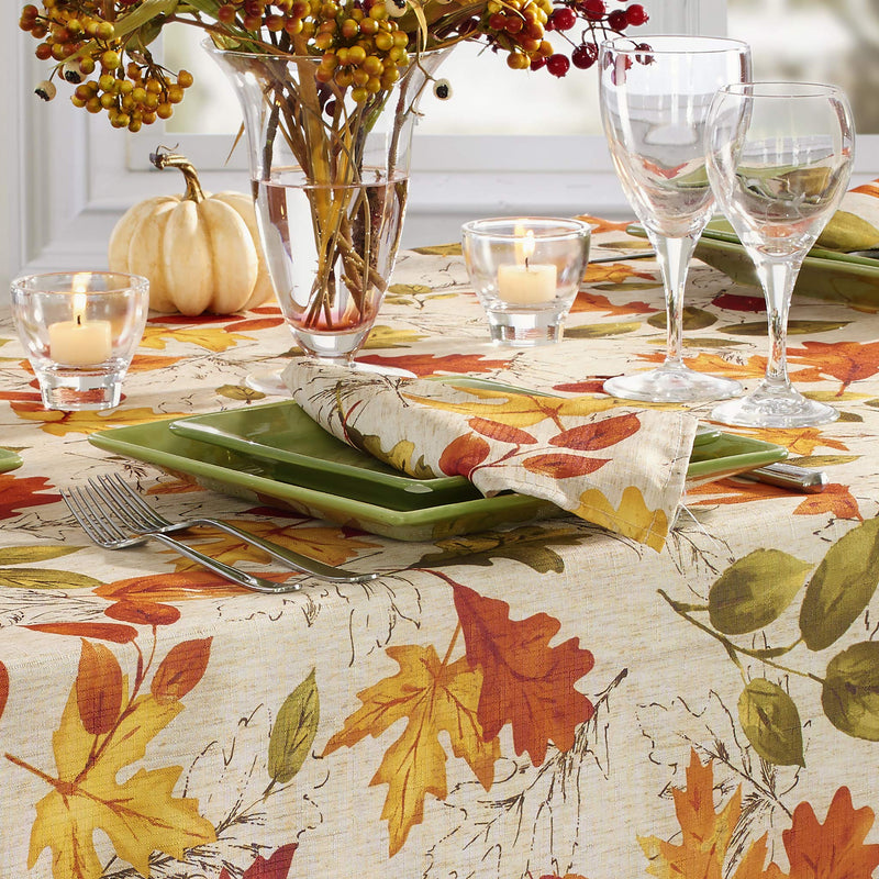 Elrene Home Fashions Autumn Leaves Printed Fabric Tablecloth for Fall/Harvest/Thanksgiving, 52"x52" Square, Multi Tablecloth (1) - PawsPlanet Australia