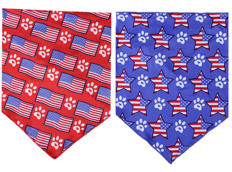 [Australia] - BoomBone 4th of July Dog Bandana 2 Pack Triangle Bibs Scarf for Small to Large Dogs L 