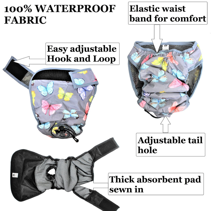 [Australia] - Leak Proof Waterproof Cat Dog Diapers Female Washable Reusable Absorbent Pad Padding Lined for Small Medium Large Pets L: waist 18" - 22" Pack of 2pcs Pink and Gray 