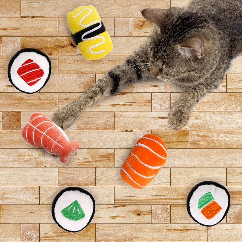 CiyvoLyeen 6 Pack Sushi Cat Toys with Catnip Sushi Roll Pillow Kitten Chew Bite Supplies Boredom Relief Fluffy Kitty Teeth Cleaning Chewing Cat Lovers Interactive Plush Gift - PawsPlanet Australia