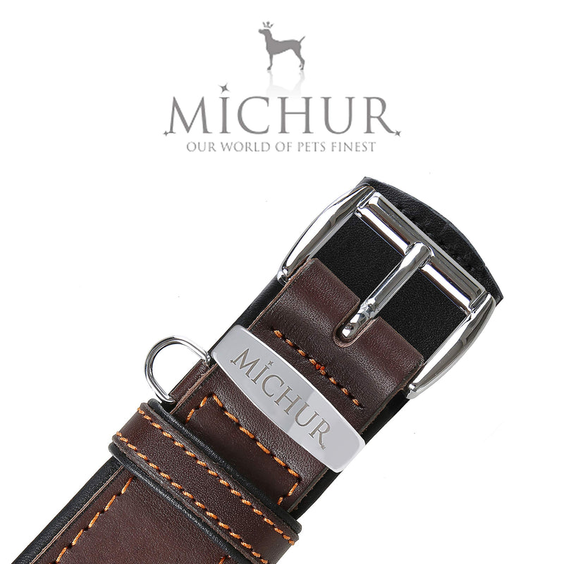 MICHUR Minimo dog collar leather, dog leather collar, collar brown, LEATHER, Neck circumference 14,17-17,72" Neck circumference 14,17-17,72" - PawsPlanet Australia