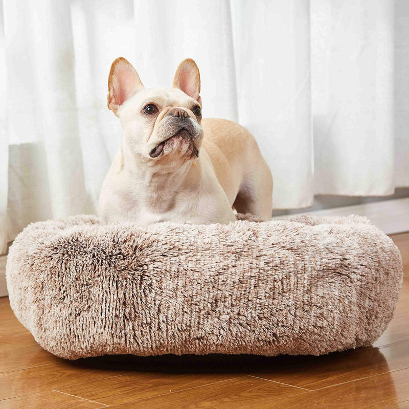 SAVFOX Long Plush Comfy Calming & Self-Warming Orthopedic Bed for Cat & Dog, Anti Anxiety, Furry, Soothing, Fluffy, Washable, Abbyspace, Untra Soft, Marshmellow Pet Donut Cuddler Bed Small Misty Brown - PawsPlanet Australia