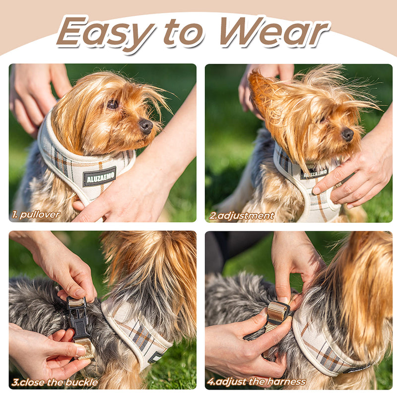 ALUZAEMO No Pull Dog Harness and Leash Set for Small Medium Dog - Plaid Cute Easy Walking Dog Vest Harness - Adjustable Soft Mesh Dog Body Harness Escape Proof Outdoor Training Running S (neck: 10.6", chest: 12.2"-16.5") - PawsPlanet Australia