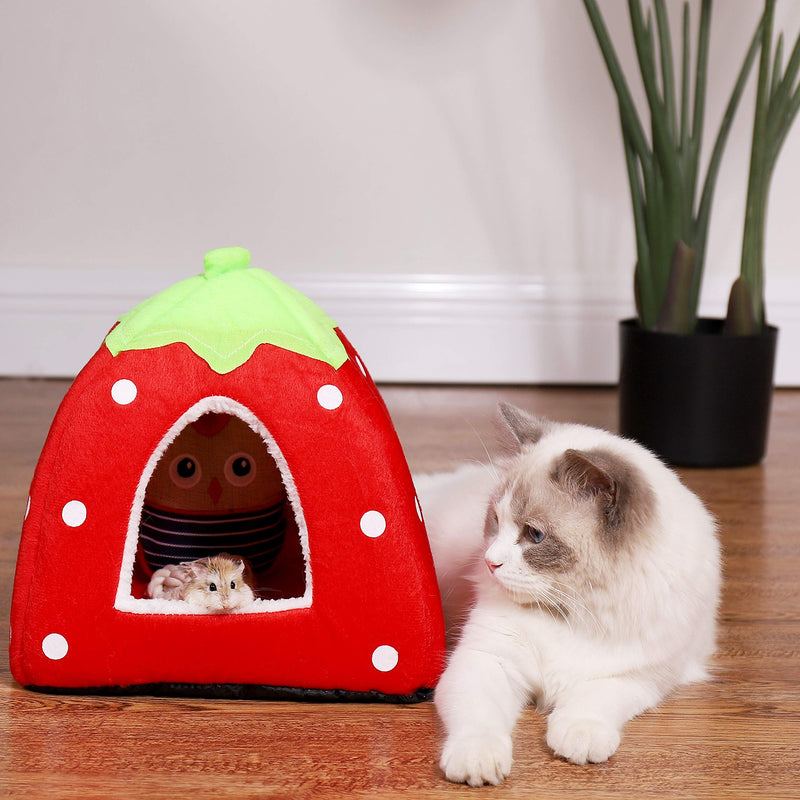 Spring Fever Hamster Guinea Pig Rabbit Dog Cat Chinchilla Hedgehog Bird Small Animal Pet Bed House Hideout Cage Accessorie XS (10.2*10.2 inch) B Red - PawsPlanet Australia
