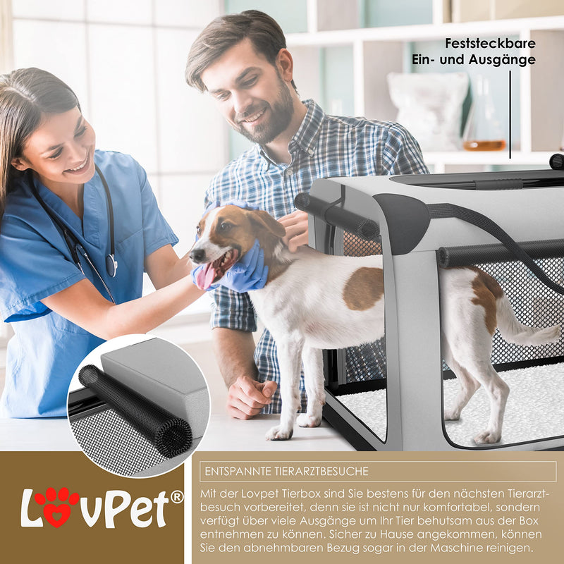 Lovpet® dog box foldable dog transport box including dog bowl XL 81.3x58.4x58.4cm transport bag dog bag transport box for pets, dogs and cats pet transport box light gray - PawsPlanet Australia