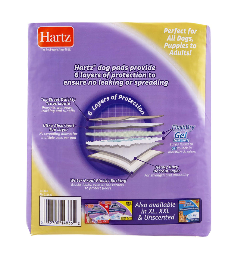 [Australia] - Hartz Home Protection Dog Pads for All Dog Sizes - Super Absorbent and Won't Leak: Odor Eliminating Lavender Scent, Unscented, and Quilted Plus Lavender Scented 21" x 21" 14 Count 