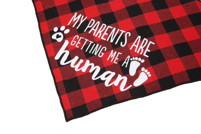 [Australia] - JPB My Parents are Getting me a Human Dog Pregnancy Announcement Bandana,Buffalo Plaid Pet Gender Reveral Pet Scarf 