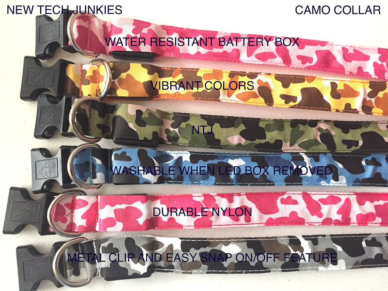 [Australia] - New Tech Junkies Camo LED PET Glow Collar Dog Cat Night Safety Lead Camoflage Adjustable Harness Flash Light Up Blue Camo Medium 