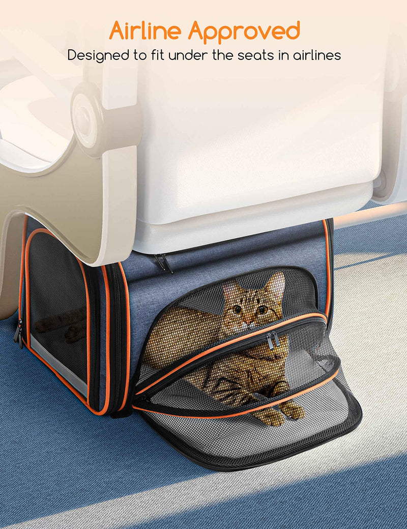 Cat Carrier, Meowant Airline Approved Pet Travel Carrier, Removable Mat and Breathable Mesh, Foldable&3 Sides Extendable Cat Carrier Bag for Cats, Small dogs or Small Animals, with Shoulder Strap - PawsPlanet Australia