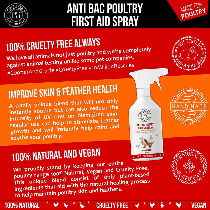 C&G Pets | Anti Bac Poultry First Aid Spray 500ml | Antiseptic Spray For Wounds | Improves Skin And Feather Health & Reduces Scratching | Natural Alternate To Iodine Spray & Purple Spray For Chickens - PawsPlanet Australia