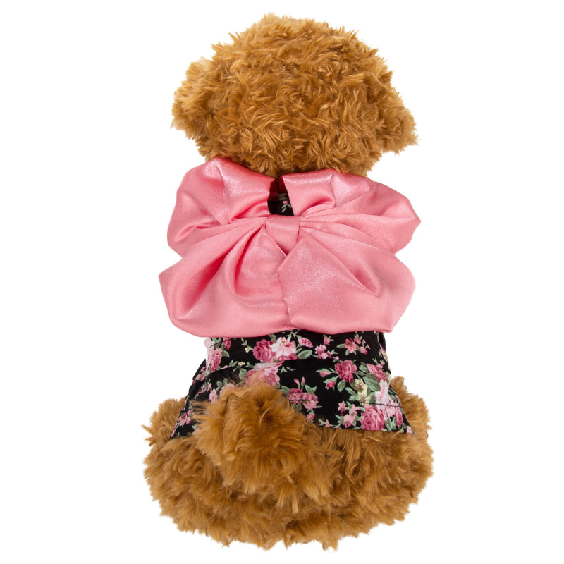 [Australia] - CueCue Pet Floral Pet Kimono Dress with Bow X-Small Black/Pink 