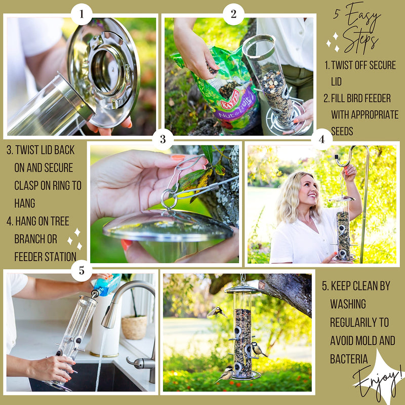 PROVIDE stainless steel Bird Seed Feeder,bird feeders for small birds,Easy Open wild Bird Feeders. Hanging Bird Feeder for black oil seed,Sunflower Heart and Mix Seed.Goldfinch Bird Feeding Station - PawsPlanet Australia
