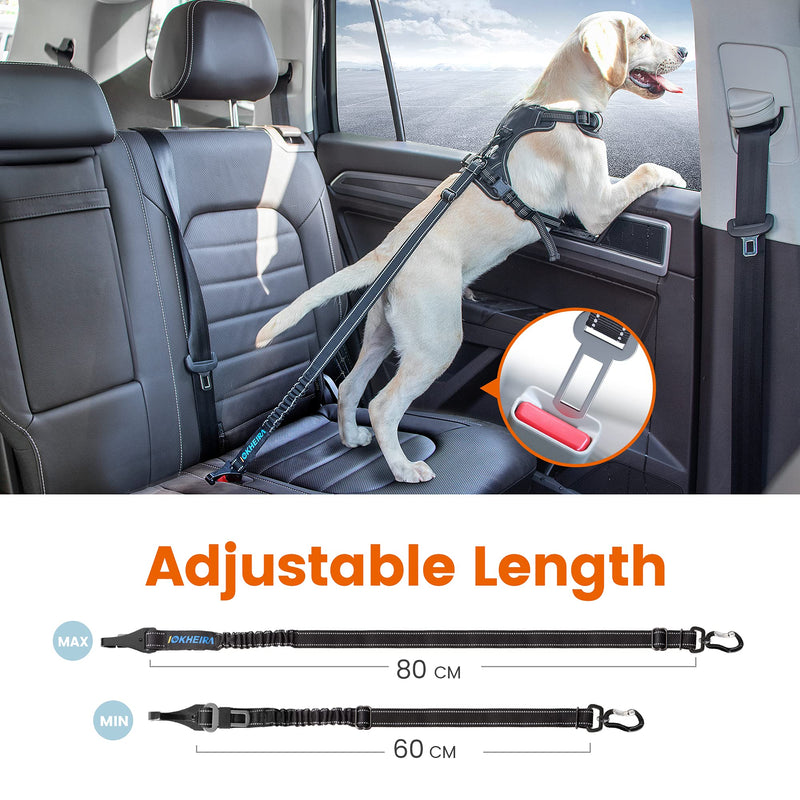 Iokheira Dog Seat Belt for Car uk, 3-in-1 Adjustable Dog Car Harnesses with Anti Shock Elastic Bungee Buffer, dog Seatbelt(Black) Black - PawsPlanet Australia