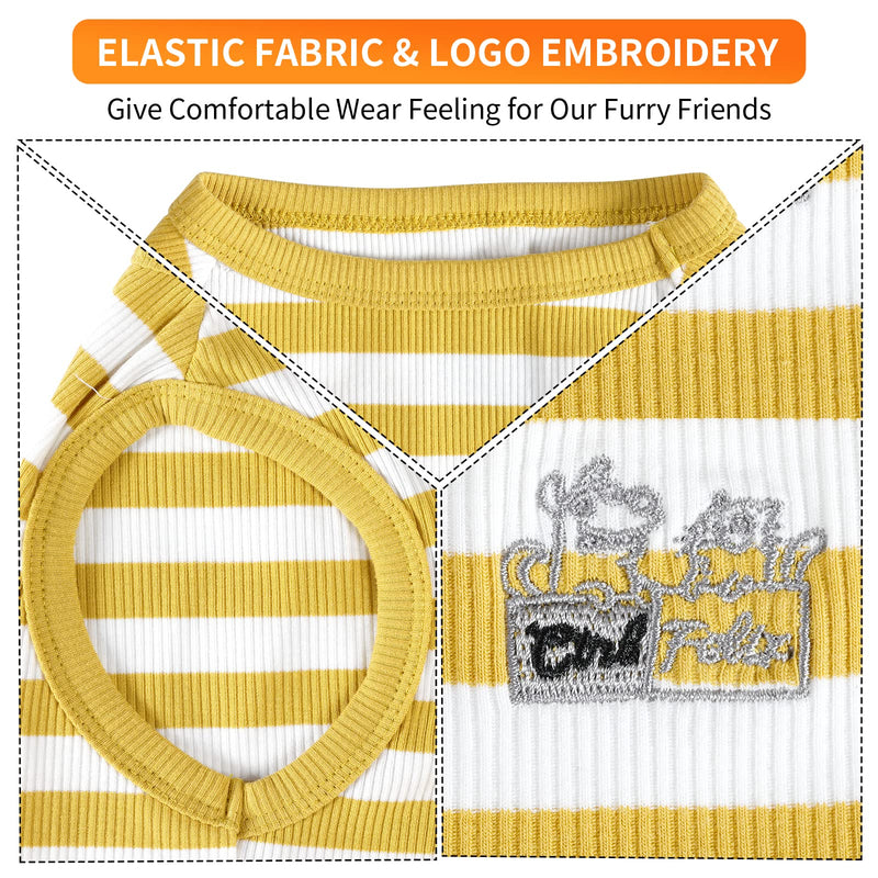 CtilFelix Dog Shirt Striped Dog Clothes Stretchy Vests Soft Cotton for Small Medium Large Dogs Boy Girl Puppy Clothes Lightweight Cat Outfit Kitten Tank Top Apparel T-Shirts Pack-2 Yellow & Rust L L - Chest ~17.7" / 9-17 lbs - PawsPlanet Australia