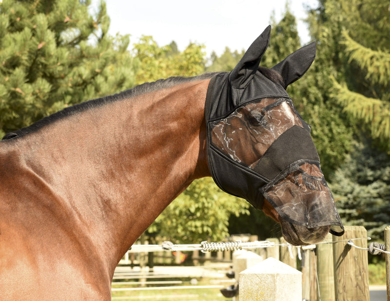 Kerbl Notch fly protection mask fino stretch blue tight fitting elastic warmblood / thoroughbred - PawsPlanet Australia