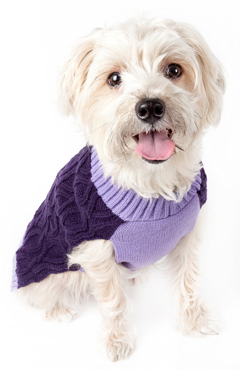 [Australia] - Pet Life Oval Weaved Heavy Knitted Fashion Designer Dog Sweater Lavender and Dark Purple Small 