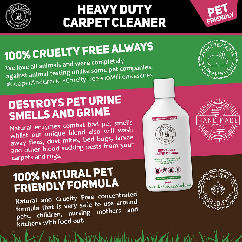 C&G PETS | HEAVY DUTY PEST CARPET CLEANER CONCENTRATE 500ML | 100% NATURAL CRUELTY FREE ENZYME BLEND | EFFECTIVE AGAINST WASHING AWAY BLOOD SUCKING PEST BUG FROM DIRTY CARPETS - PawsPlanet Australia