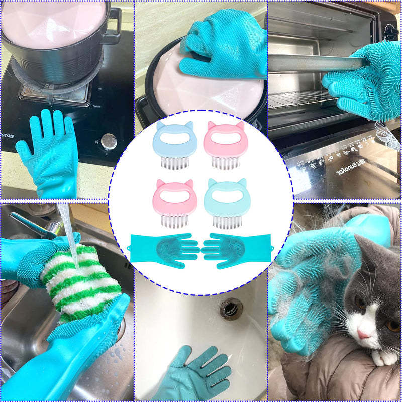 4 Cat Massaging Shell Combs and 2 Pet Grooming Brush Bath Gloves, Cat ＆Dog Massage Hair Removal Soft Deshedding Grooming and Shedding Matted Fur Remover Comb, Silicone Gloves Used for Pets - PawsPlanet Australia