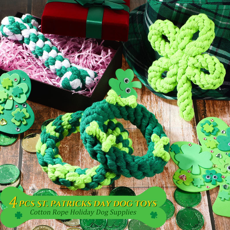 4 Pcs St. Patricks Day Dog Rope Toys Pet Rope Chew Toys Durable Bone Shamrocks Holiday Dog Toys for Small Dogs Puppy Teething St. Patricks Day Dog Supplies Irish Gifts - PawsPlanet Australia