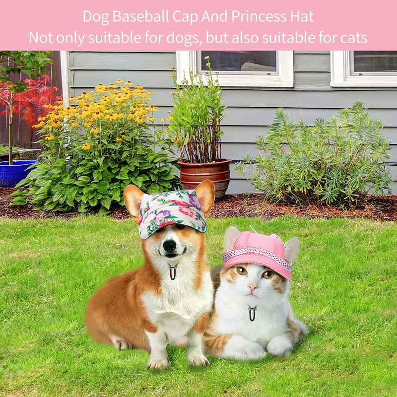 2 Pieces Dog Baseball Caps Pet Round Brim Princess Cap Visor Hats Pet Outdoor Sports Hats with Ear Holes Pet Dog Mesh Porous Cap Pet Baseball Caps with Adjustable Chin Strap for Small Dogs - PawsPlanet Australia