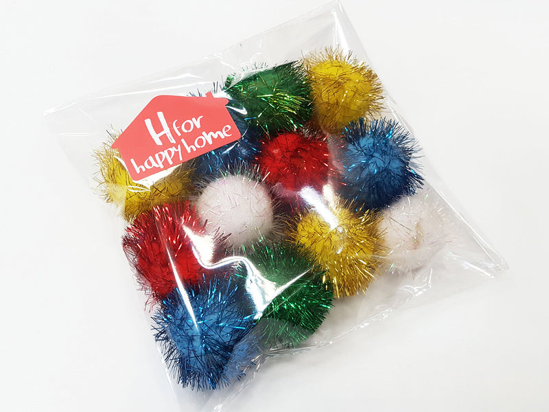 H for Happy Home - 12 x Pompoms Cat Kitten Sound Toy Balls + 12 x Fur Mice + Organic Catnip + Matatabi Powder - PawsPlanet Australia