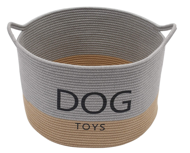 Geyecete Dog Storage Basket Round Cotton Rope Basket Dog Toy Storage Basket - Laundry Basket Storage Bin Pet Toy Storage Boxes Living Room Organizer-Gray/Brown Gray/Brown - PawsPlanet Australia