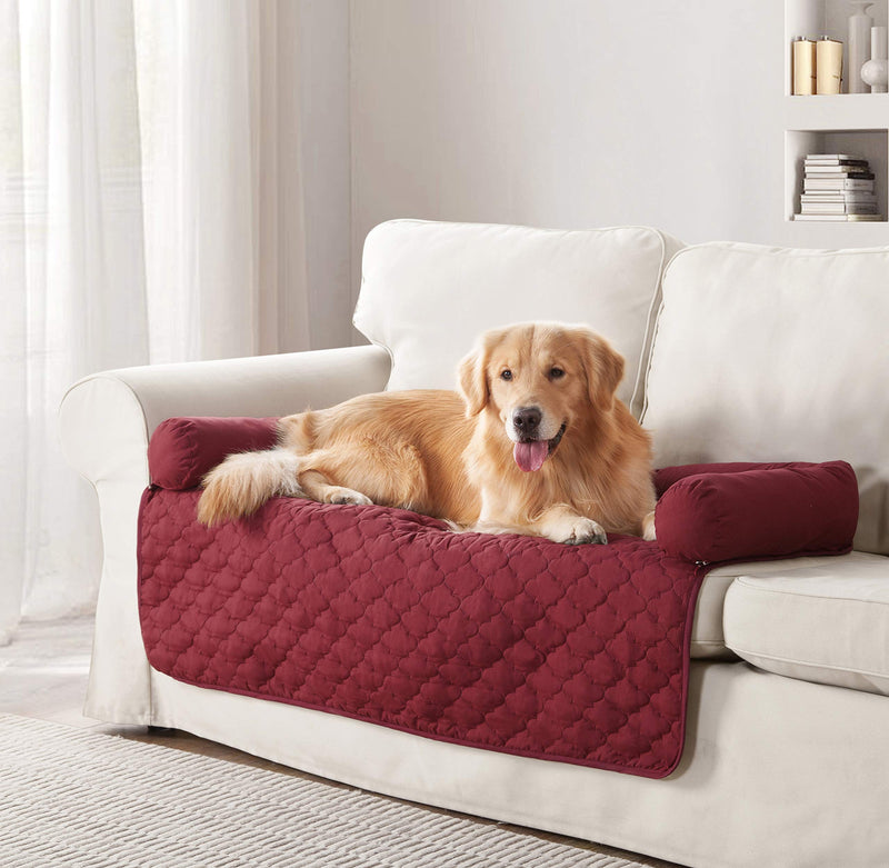 [Australia] - Quick Fit Wubba Reversible Pet Bed Couch Cover for Dogs, 45x34, Garnet-Natural 
