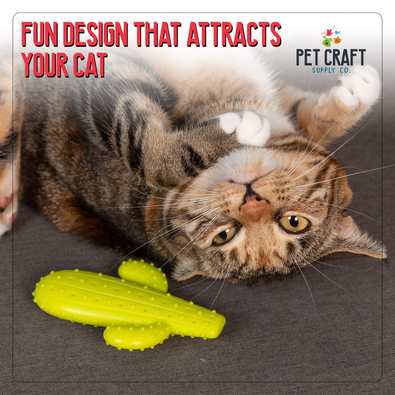 [Australia] - Pet Craft Supply Cactus Interactive Cat Toy Chew Toy Teeth Cleaning Bite Resistant 100% Natural Rubber with Bonus Catnip and Silvervine Bags for Kittens and Adult Cat 