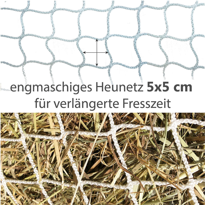 Hay net for horses, square in white, close-meshed hay net 3x3 cm for extended eating time, 70cm x 80cm, filling weight 4.5kg 90x60cm - PawsPlanet Australia