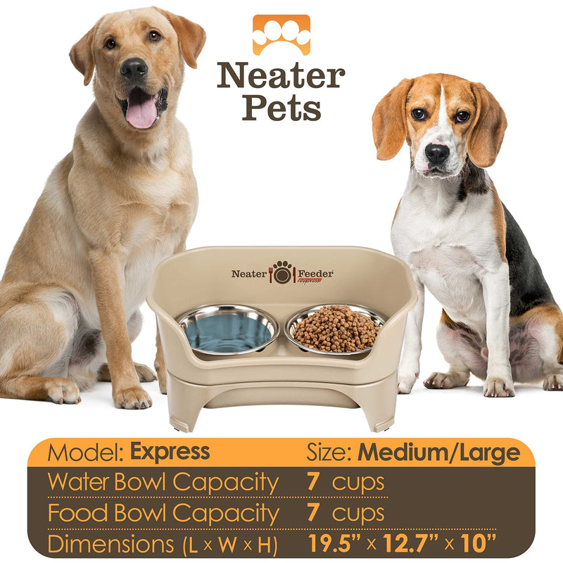 Neater Feeder Express Elevated Dog Bowls by Neater Pet Brands – Dog Bowls with Stand - Stainless Steel Food and Water Bowls – Raised Dog Bowl Set for Medium to Large Dogs, Almond M/L (for Med to Lg Dogs) - PawsPlanet Australia