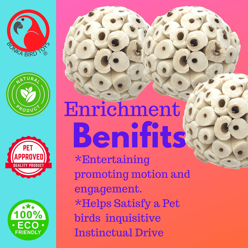 Bonka Bird Toys Natural Sola Ball Soft Chew Shred Foraging Parrot Amazon, Cockatiel, Conure, Quaker, Caique, Eclectus, Budgie, Parakeet, Rabbits, Guinea Pigs, Chinchilla, Bunny. Pack (3) - PawsPlanet Australia