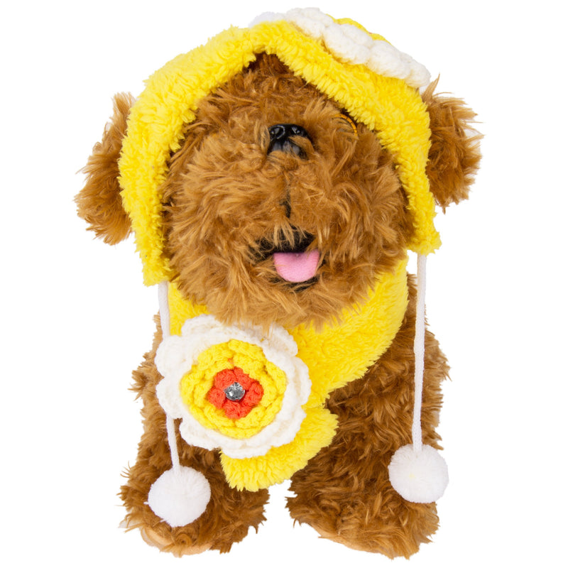 [Australia] - CueCue Pet Flower Dog and Cat Beanie and Scarf Set Medium Yellow 