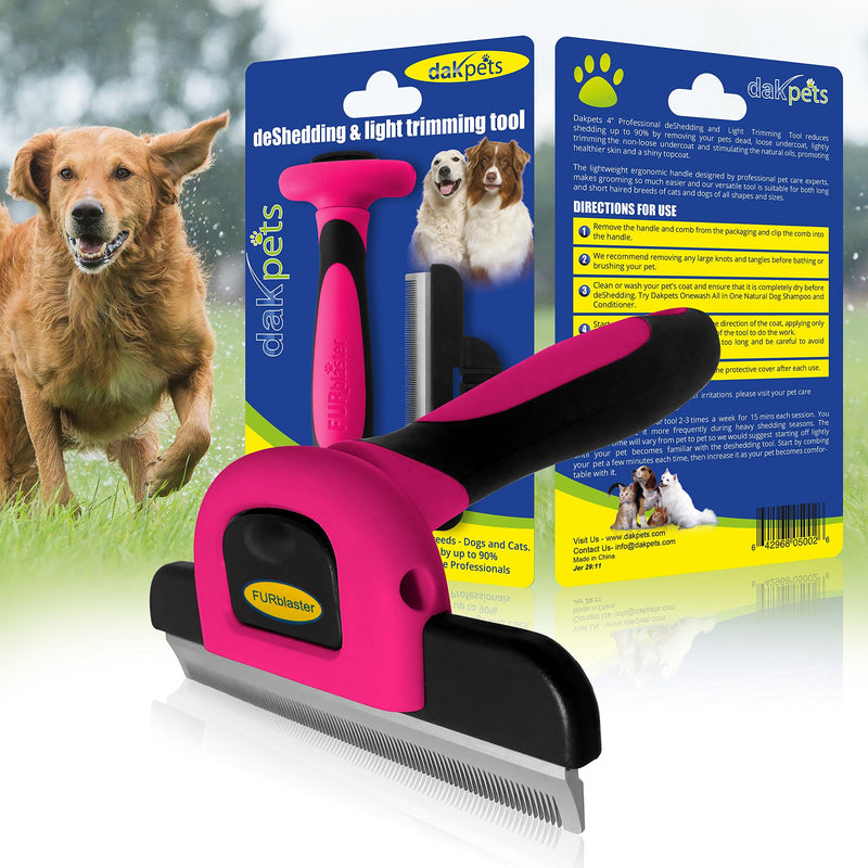 DakPets dog brush undercoat | Professional dog brush or cat undercoat brush | Cats and dog brush long hair | Stainless steel undercoat brush for dogs and cats pink - PawsPlanet Australia