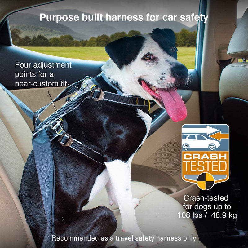 Kurgo Vehicle Safety Harness for Dogs, Universal Seat-Belt Attachment via Integrated Loops - Suitable for Medium Sized Breeds, Adjustable Fit, Charcoal Grey, Impact Car Harness, (Medium) - PawsPlanet Australia