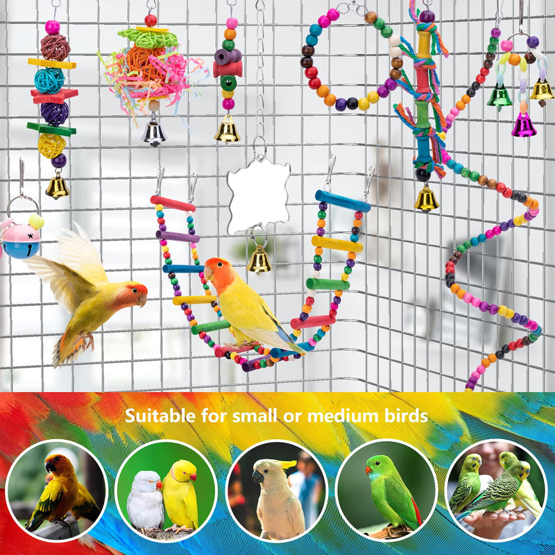 EBaokuup 10 Packs Bird Swing Chewing Toys- Parrot Hammock Bell Toys Parrot Cage Toy Bird Perch with Wood Beads Hanging for Small Parakeets, Cockatiels, Conures, Finches,Budgie,Parrots, Love Birds - PawsPlanet Australia