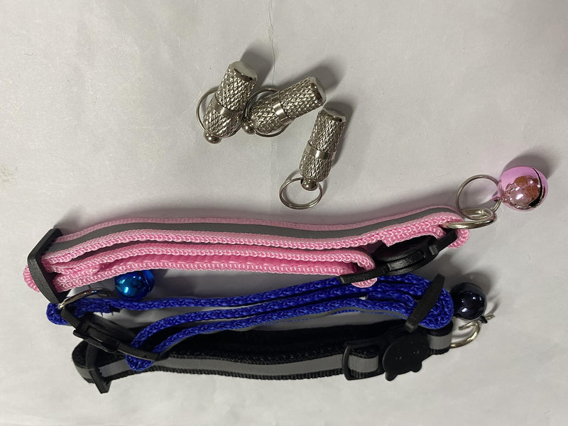 Reflective cat collar, adjustable address capsule, pack of 3 cat collars, reflective cat collar with safety clasp and bell, address tag for dogs, cats, cat collar - PawsPlanet Australia