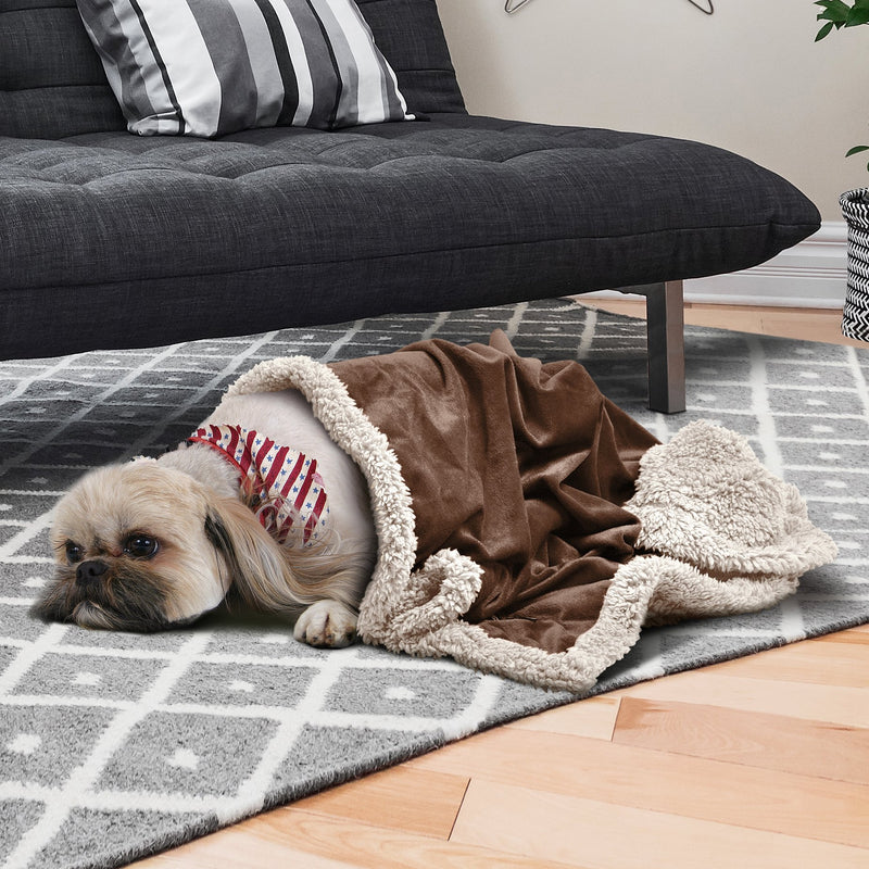 [Australia] - Premium Puppy Sherpa Blankets for Small Dog Cats Kitten | Ultra Soft Flannel Plush Pet Bed Blanket Reversible - 30x45 Inche 45"x30" Brown/Latte Sherpa Lining 